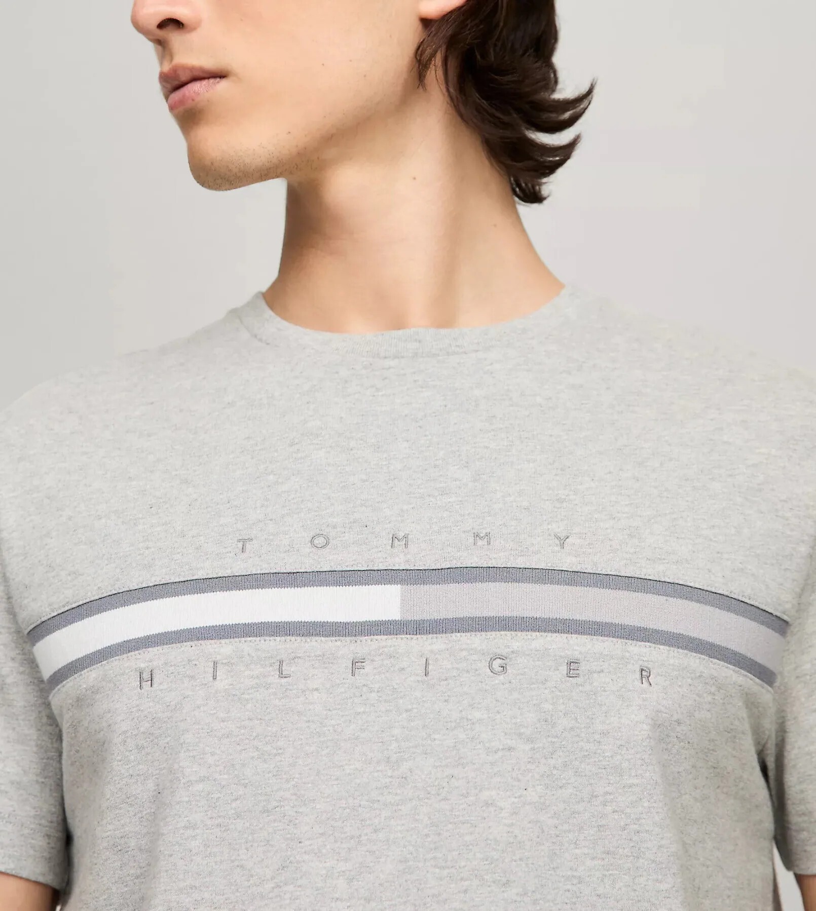 [S] TOMMY HILFIGER TOMMY HILFIGER MEN TONAL FLAG LOGO T-SHIRT,GREY, 78JB406-030 (STH1138)