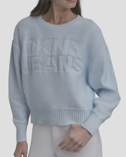[S] DKNY SKYWAY BLUE HEATHER LOGO EMBROIDERED SWEATSHIRT, DJ5R0646-KXU (SD1488)