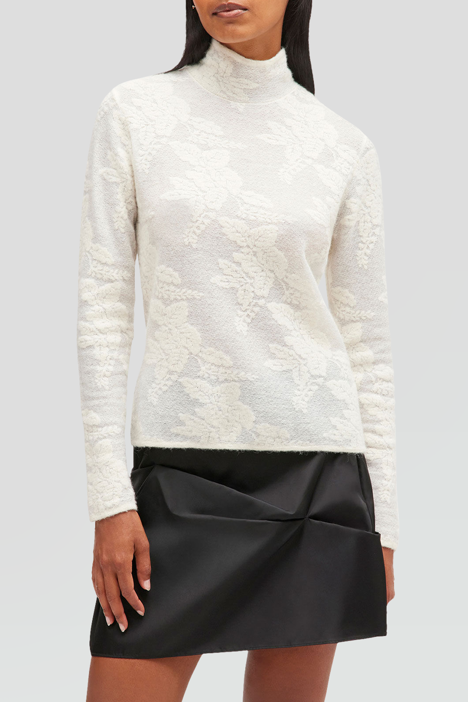 GANNI｜JACQUARD 高領花卉提花透膚上衣