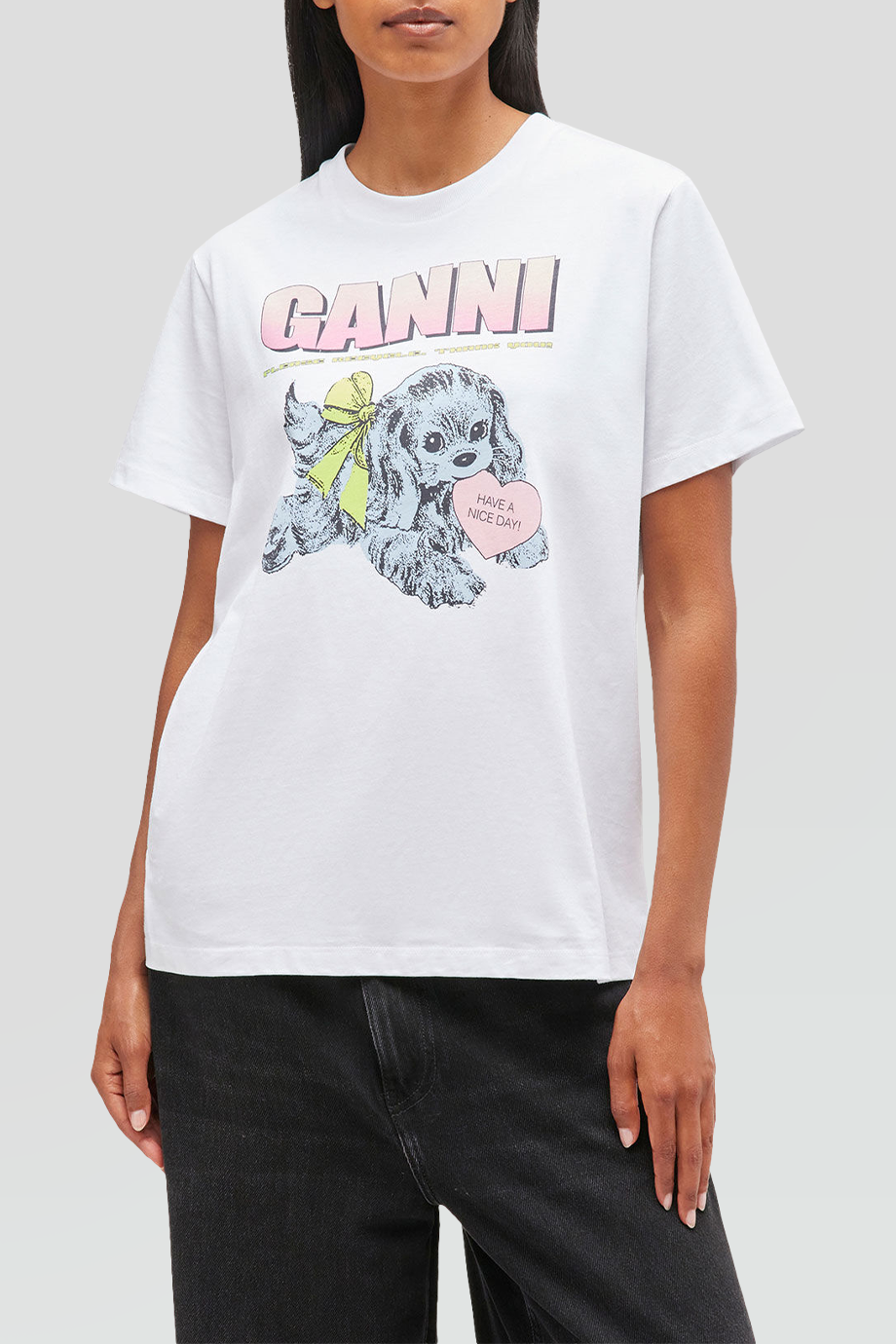 GANNI｜PUPPY 圓領小狗印花短袖T