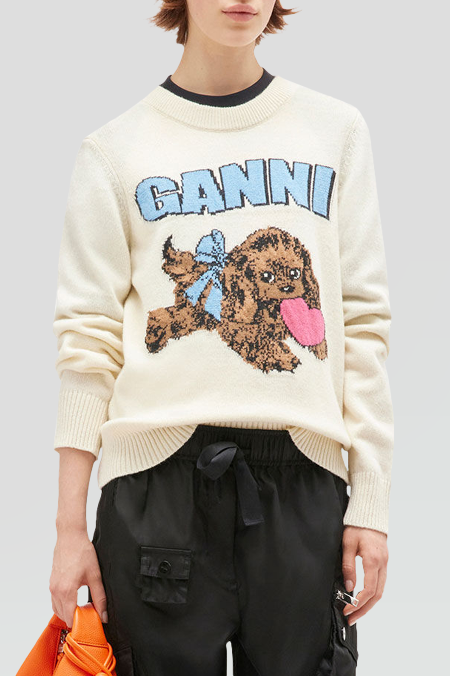 GANNI｜PUPPY 圓領LOGO小狗提花毛衣
