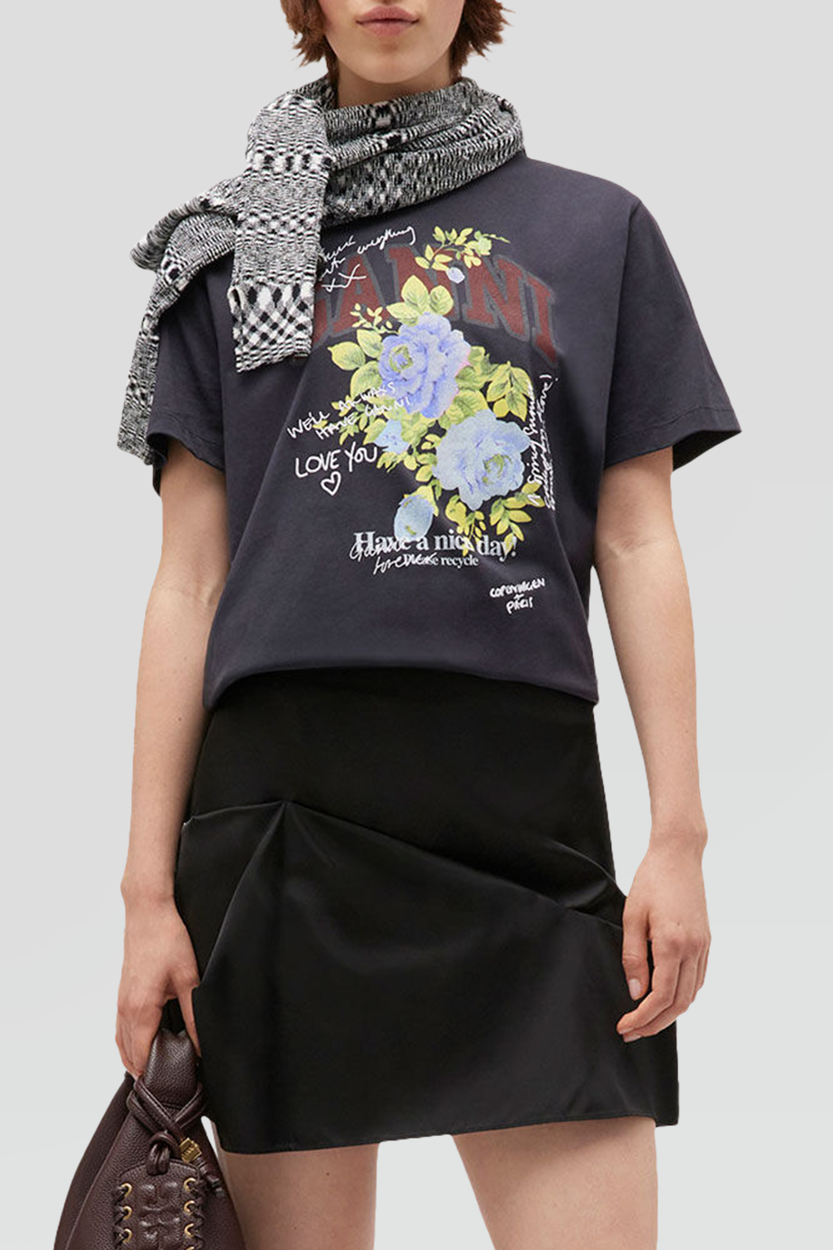 GANNI｜ROSE 刺繡標語玫瑰印花短袖T