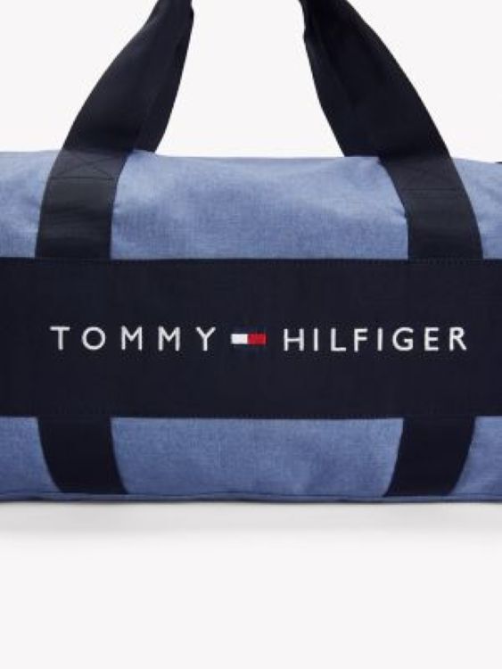 [S] TOMMY HILFIGER NAVY XA00022 TOMMY LOGO CHAMBRAY DUFFLE BAG, 197735863328 (STH1178)