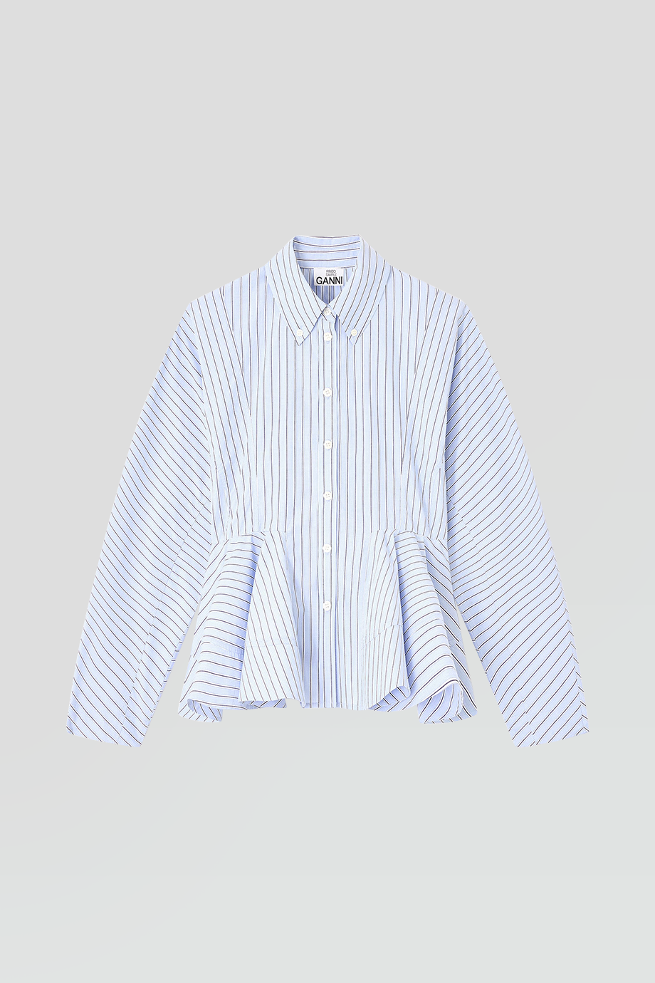 GANNI｜STRIPE 荷葉式下擺條紋襯衫