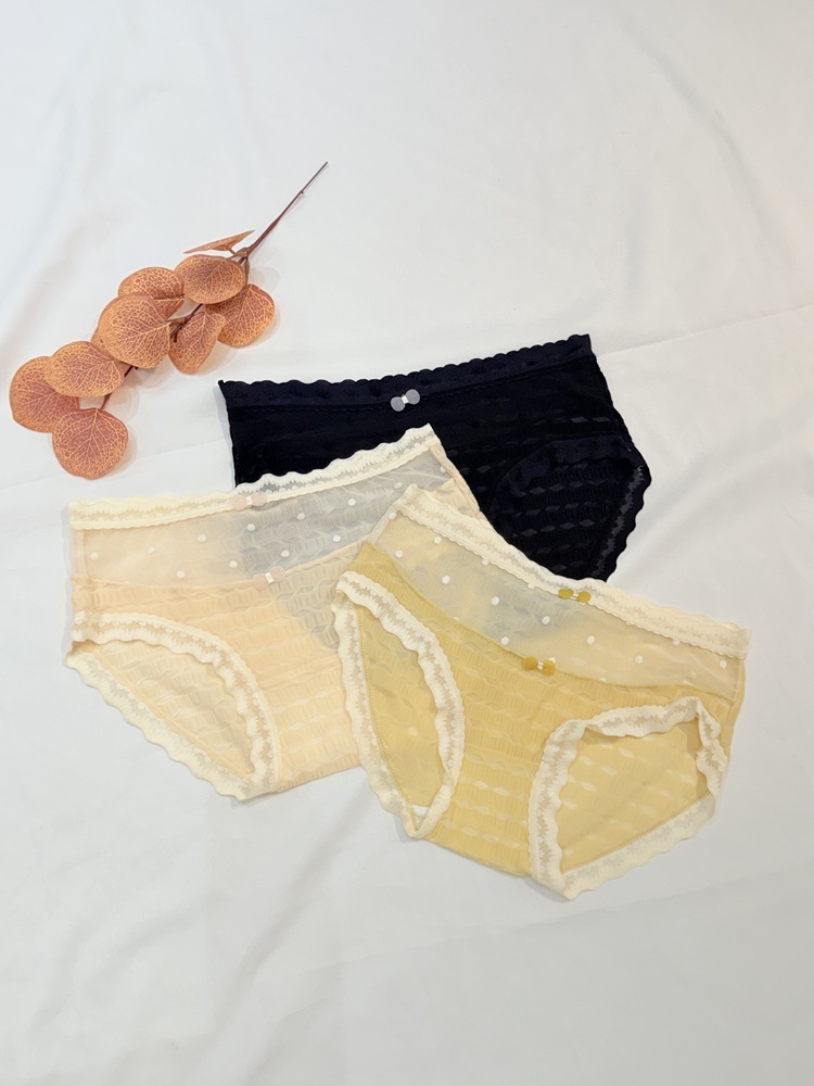『3入組A組黑/黃/粉M號』半透紗點點內褲