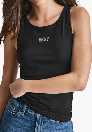 [S] DKNY RHINESTONE STUD TANK,BLACK/BLACK, DJ4T1197-BLK (SD1026)