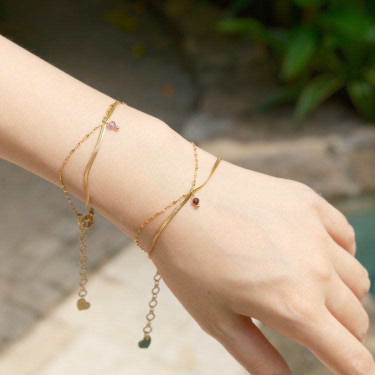 💫金閃巴洛克💫獨家設計 雙層鈦鋼手鏈 紫水晶 石榴石 青金石 螢石 天然石水晶