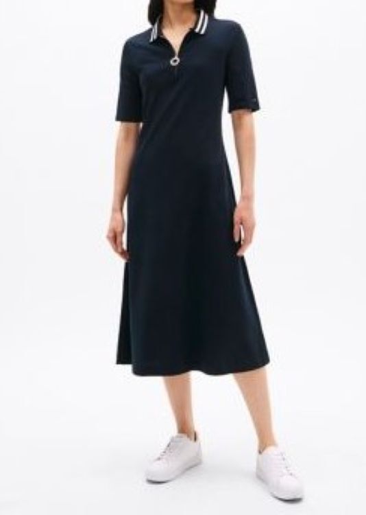 [S] TOMMY HILFIGER NAVY WOMEN'S HALF ZIP SHORT SLEEVE PIQUE DRESS, 76J4746-410 (STH1200)
