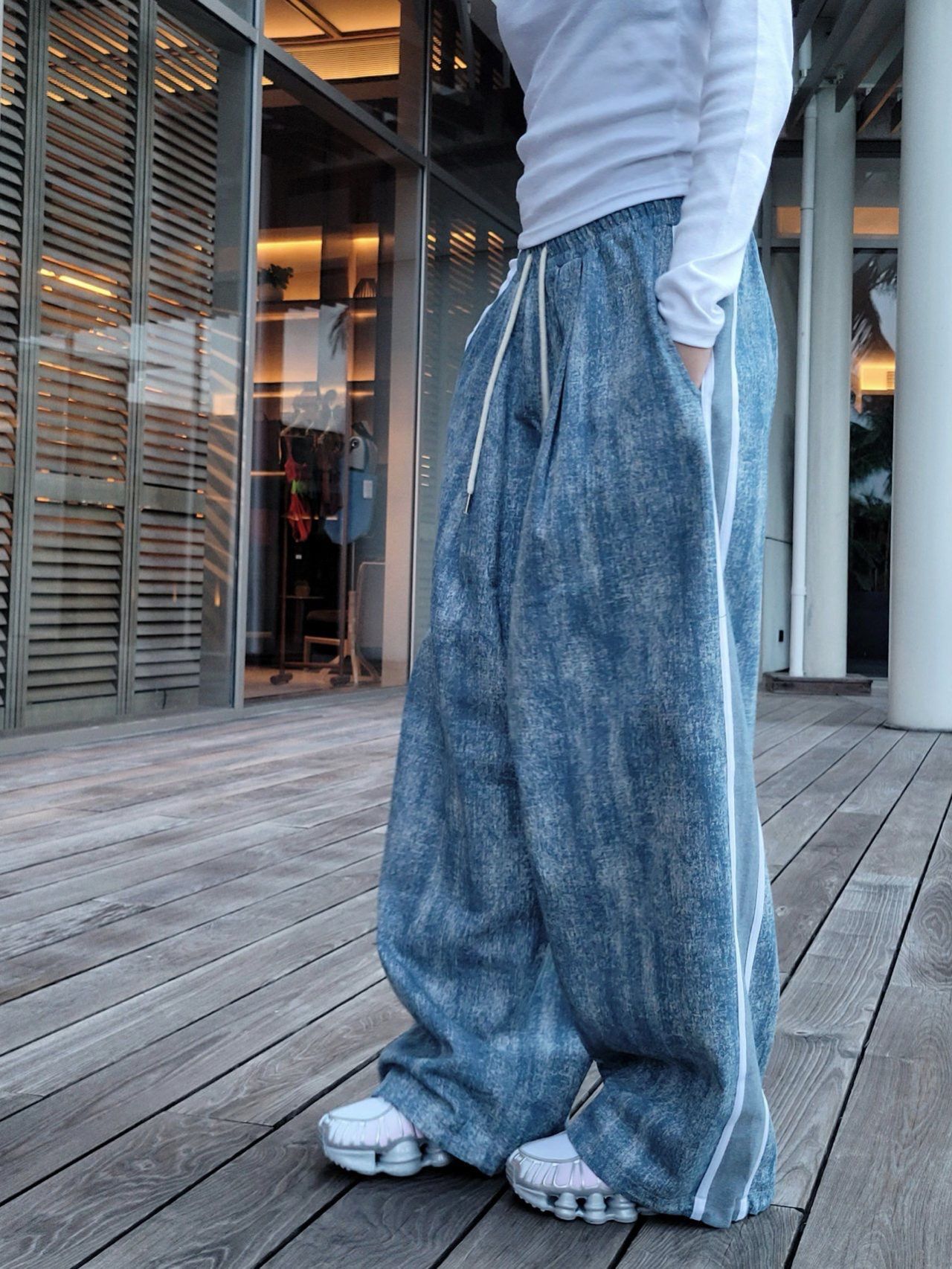 混色拼間可束腳鬆身褲 P3174