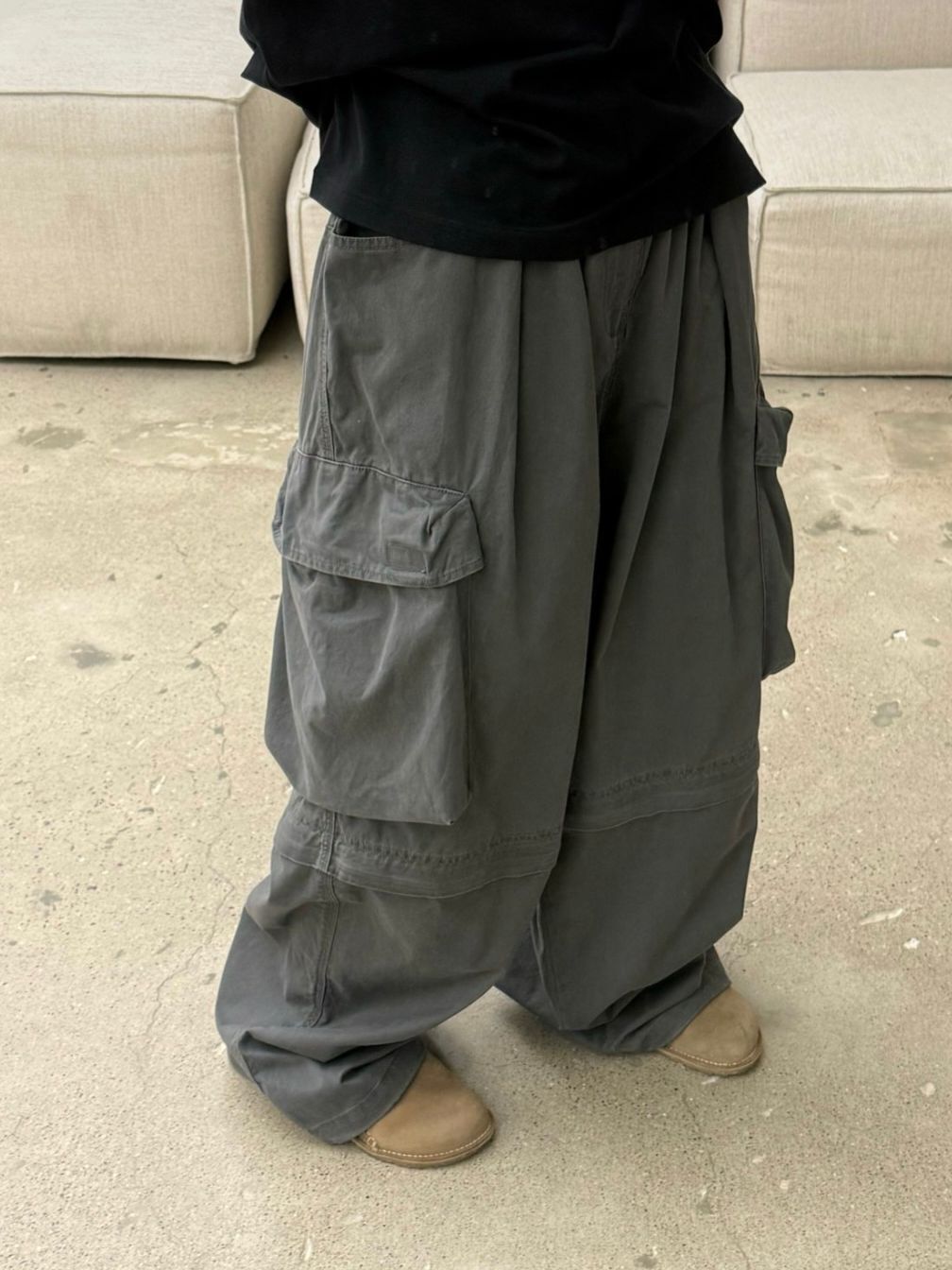 淨色工裝鬆身褲(可拆變短褲) P3176