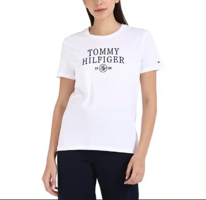 [S] TOMMY HILFIGER TOMMY HILFIGER HILFIGER MONOGRAM T-SHIRT, WHITE, 76J5449-100 (STH1142)