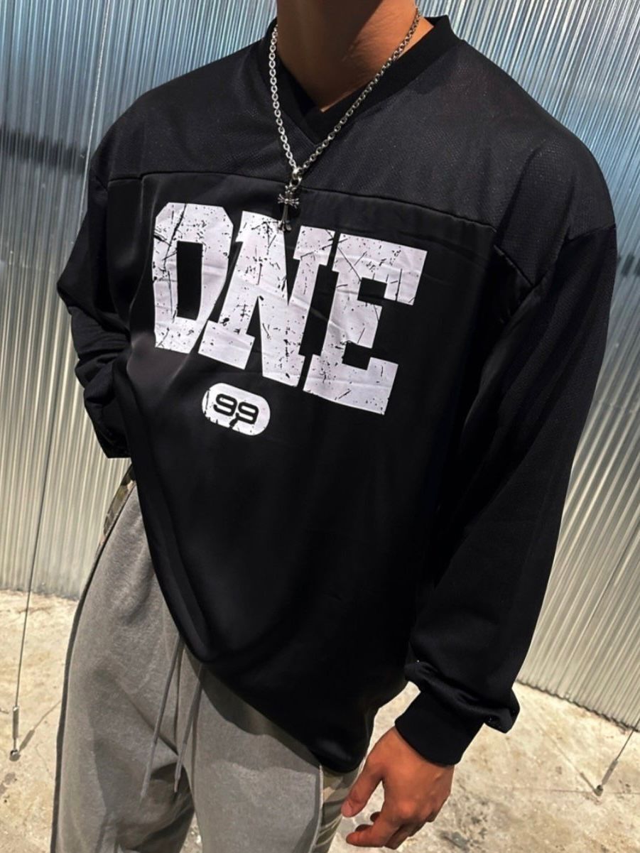 V領數字網紋長袖衫 HD-003T