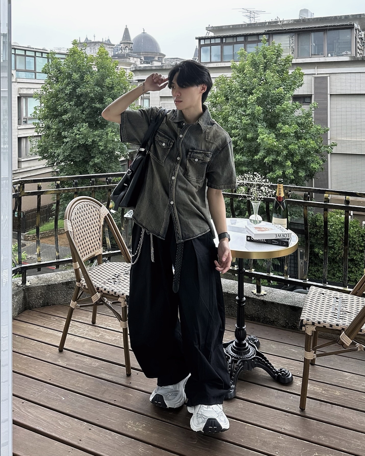 𝐇·𝐓·𝐒 韓國 丹寧真諦 美式 復古 漸層 水洗 雙口袋 寬鬆 短袖 襯衫