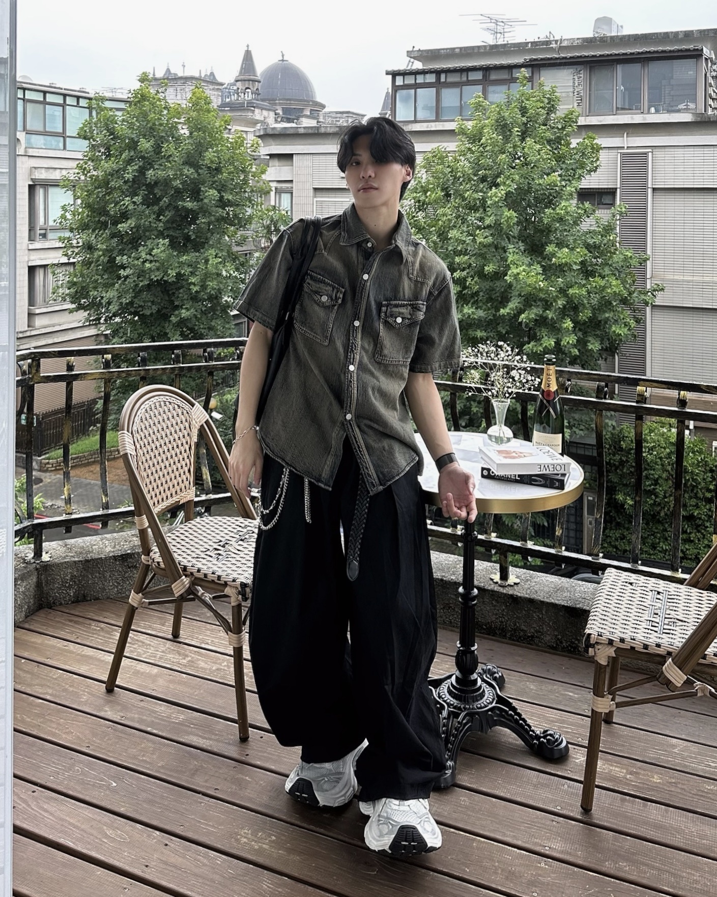 𝐇·𝐓·𝐒 韓國 丹寧真諦 美式 復古 漸層 水洗 雙口袋 寬鬆 短袖 襯衫