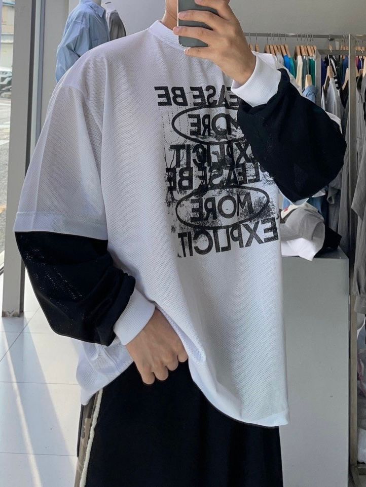 假兩件英文字長袖衫 HD-006T