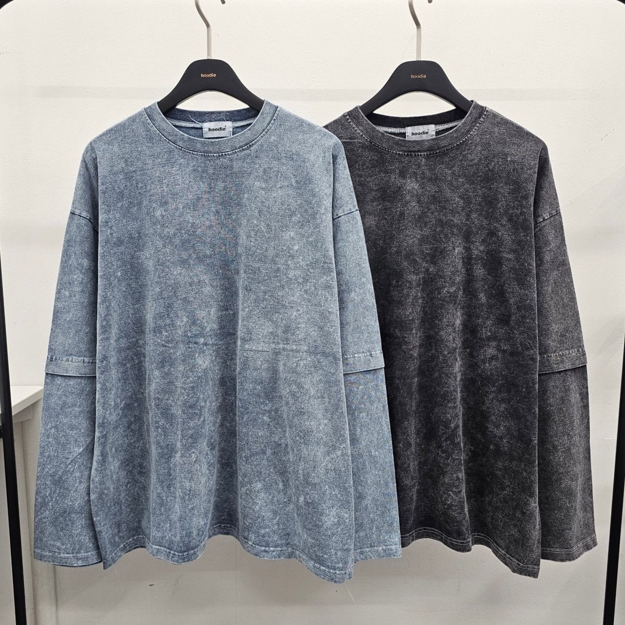 假兩件洗水淨色長袖衫 HD-009T