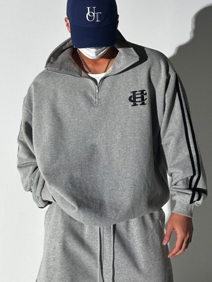 反領半拉鍊英文字衛衣 HD-020T