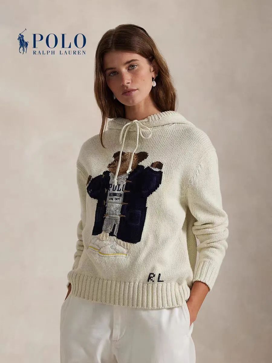 Ralph Lauren 米白色 長褸熊有帽 針織 男女款