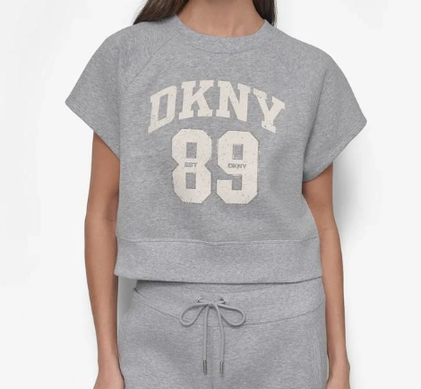 [S] DKNY PGH/EGGNOG DP5T1196 DISTRESSED RHINESTONE LOGO CROPPED, 732465916380 (SD1413)