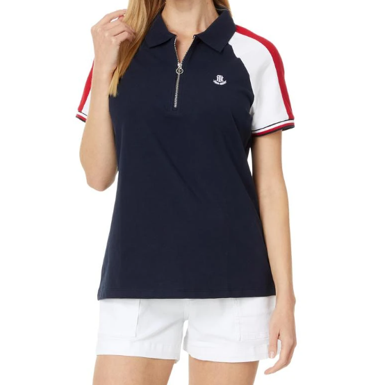 [S] TOMMY HILFIGER HERITAGE ZIP POLO,NAVY MULTI, J4BH0178-SYZ [FINAL SALE] (STH689)