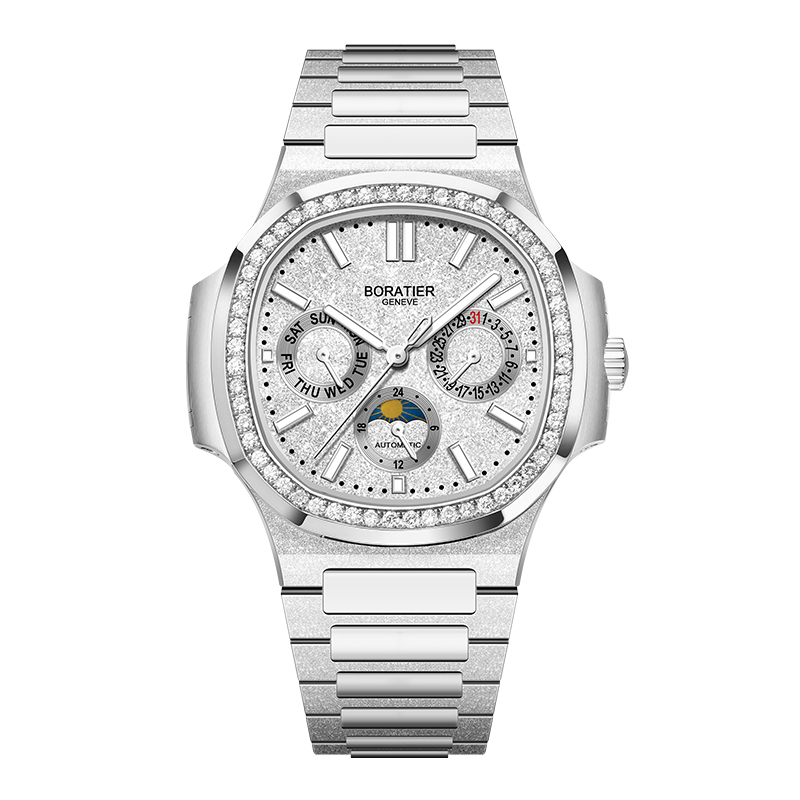 【BORATIER 柏萊蒂】冰霜螺王系列 鑲鑽 三眼 鏤空 夜光 日月星辰 機械 手錶