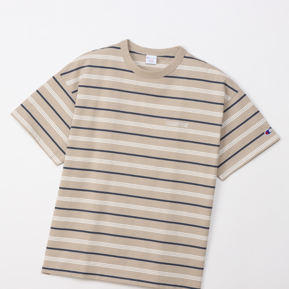 男款-CASUAL 寬版條紋印花短袖TEE-褐色/深藍色條紋（C3-C303-882）