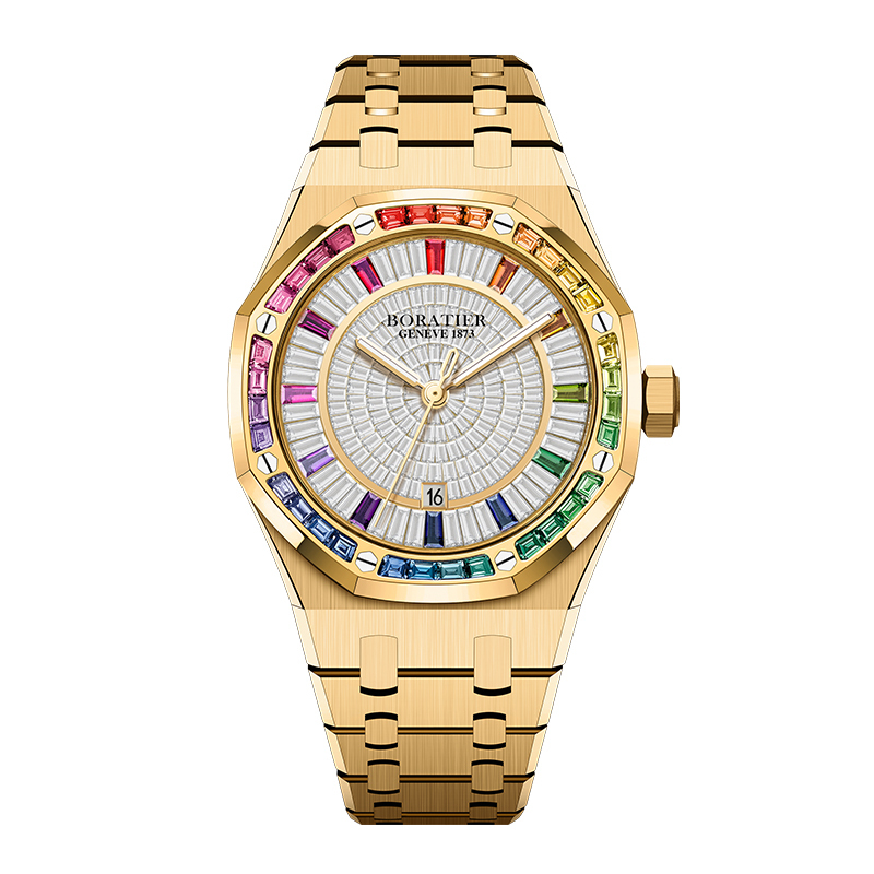 【BORATIER 柏萊蒂】七彩金騎系列 黃金 鑲鑽 日期 夜光 鏤空 機械 手錶