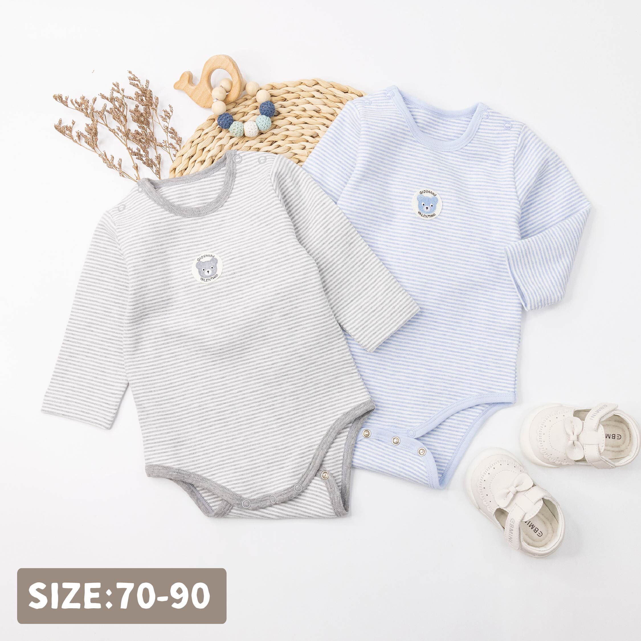 范侖鐵諾【32580】小熊徽章刺繡條紋包屁衣＊二色