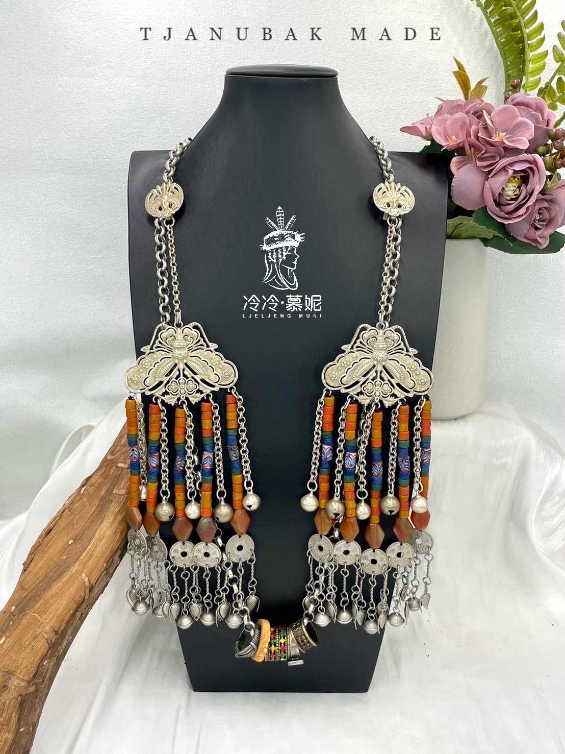 W-No.25貿易老珠傳統花珠掛鏈90cm