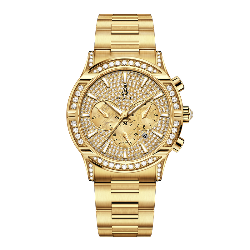 【BORATIER 柏萊蒂】金爵-龍行天下系列 鑲鑽 日曆顯示 三眼 夜光 鏤空 機械 手錶