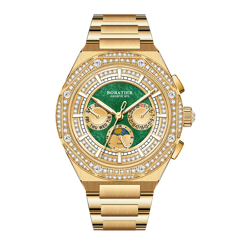 【BORATIER 柏萊蒂】琺瑯金尊系列 鑲鑽 三眼 鏤空 夜光 日月星辰 機械 手錶