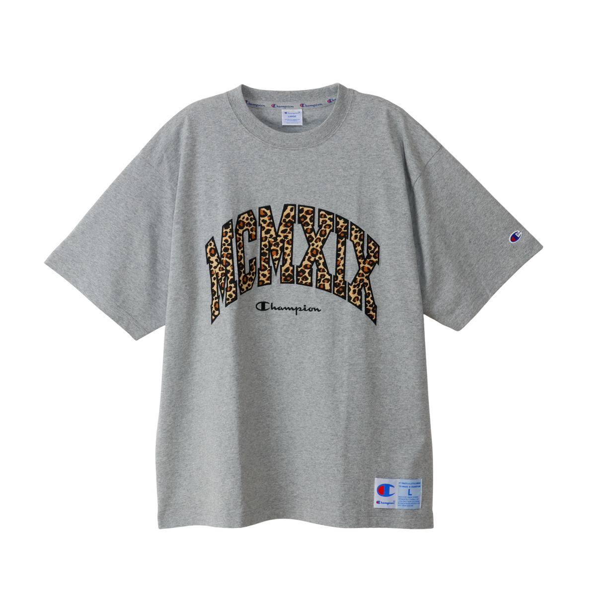 男款- ACTION STYLE 寬版豹紋貼布短袖TEE-灰色（C3-C305-070）