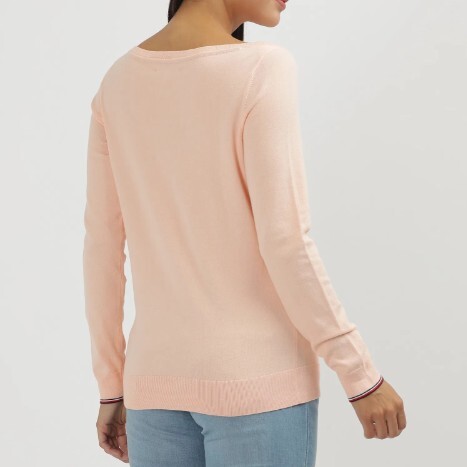 [S] TOMMY HILFIGER SOLID BOAT NECK SWEATER,PEACH, 76J3281-830 (STH739)