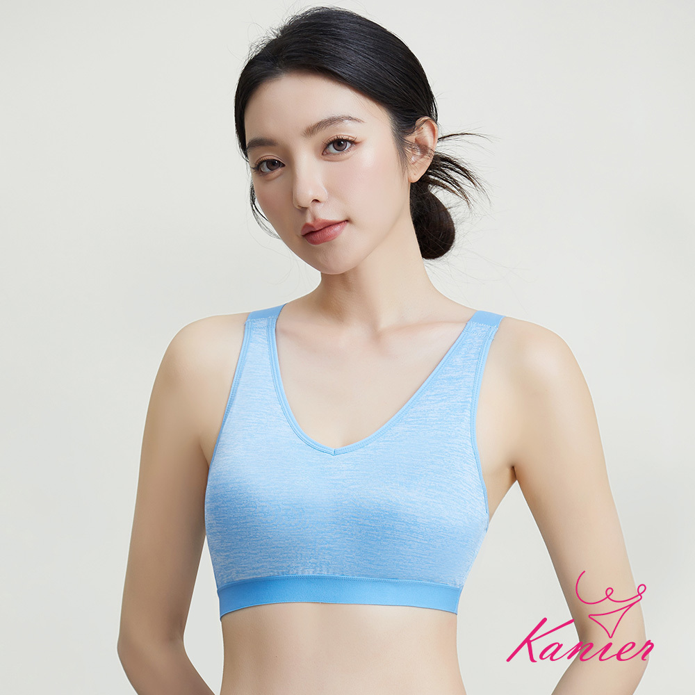 【Kanier卡妮兒】麻花紋V領 吸溼排汗 無鋼圈運動內衣【2869 藍色 -M / L / XL / XXL(Q)】