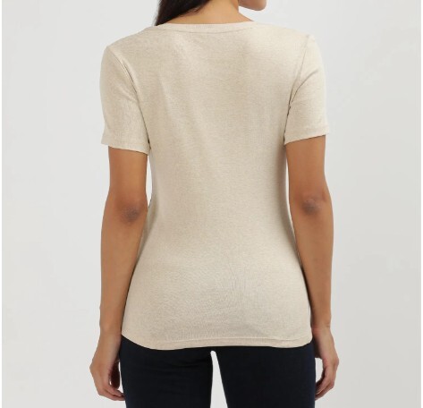 [S] TOMMY HILFIGER SMALL LOGO LADIES V-NECK T-SHIRT,OATMEAL, 76J4887-280 (STH1022)