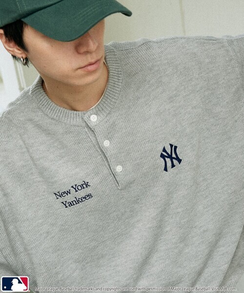 日本🇯🇵連線 MLB 日本支線 LOGO刺繡亨利領針織衫 隊徽 刺繡 休閒 運動 針織衫 長袖 oversized 寬鬆 3款(任買兩件711免運)/預購