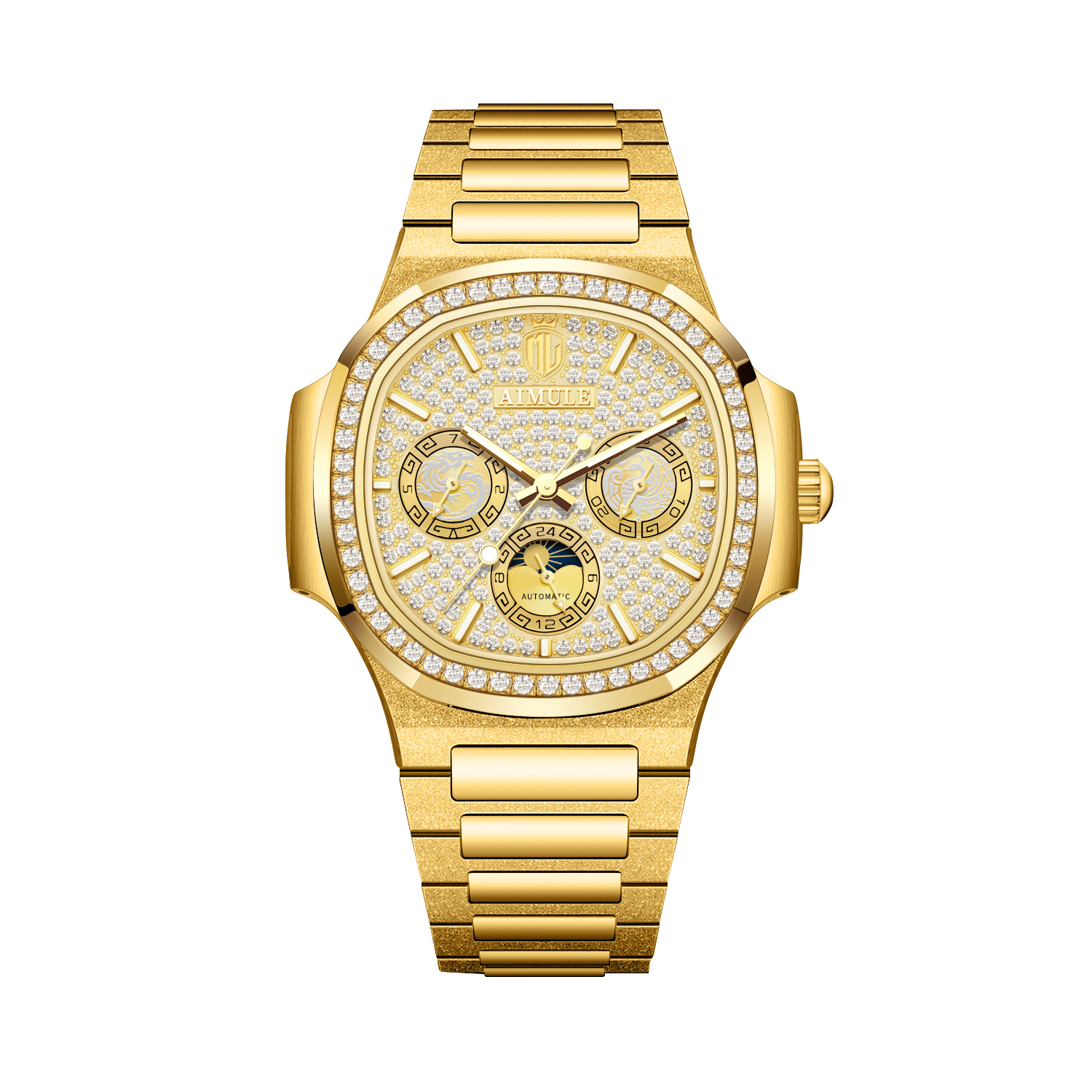 【AIMULE艾姆勒】 A5200 金螺王系列-龍鳳升級版 限量 日月星辰 三眼 鏤空 夜光 機械 手錶