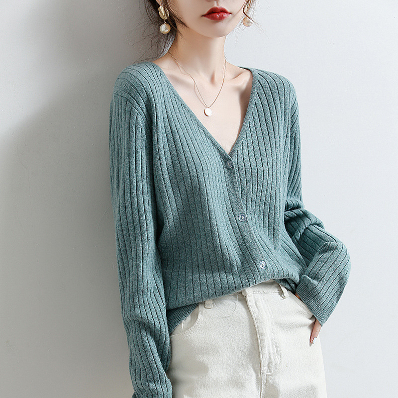 V領坑條針織上衣外套 六色