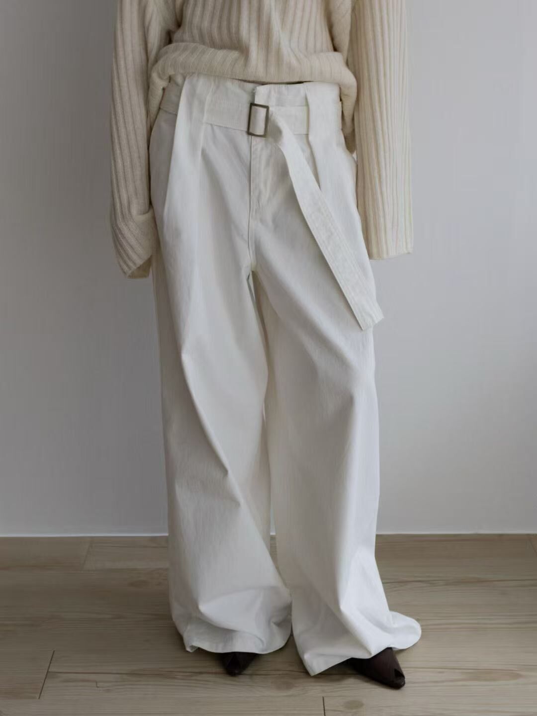 Belted chino wide-legs trosuers