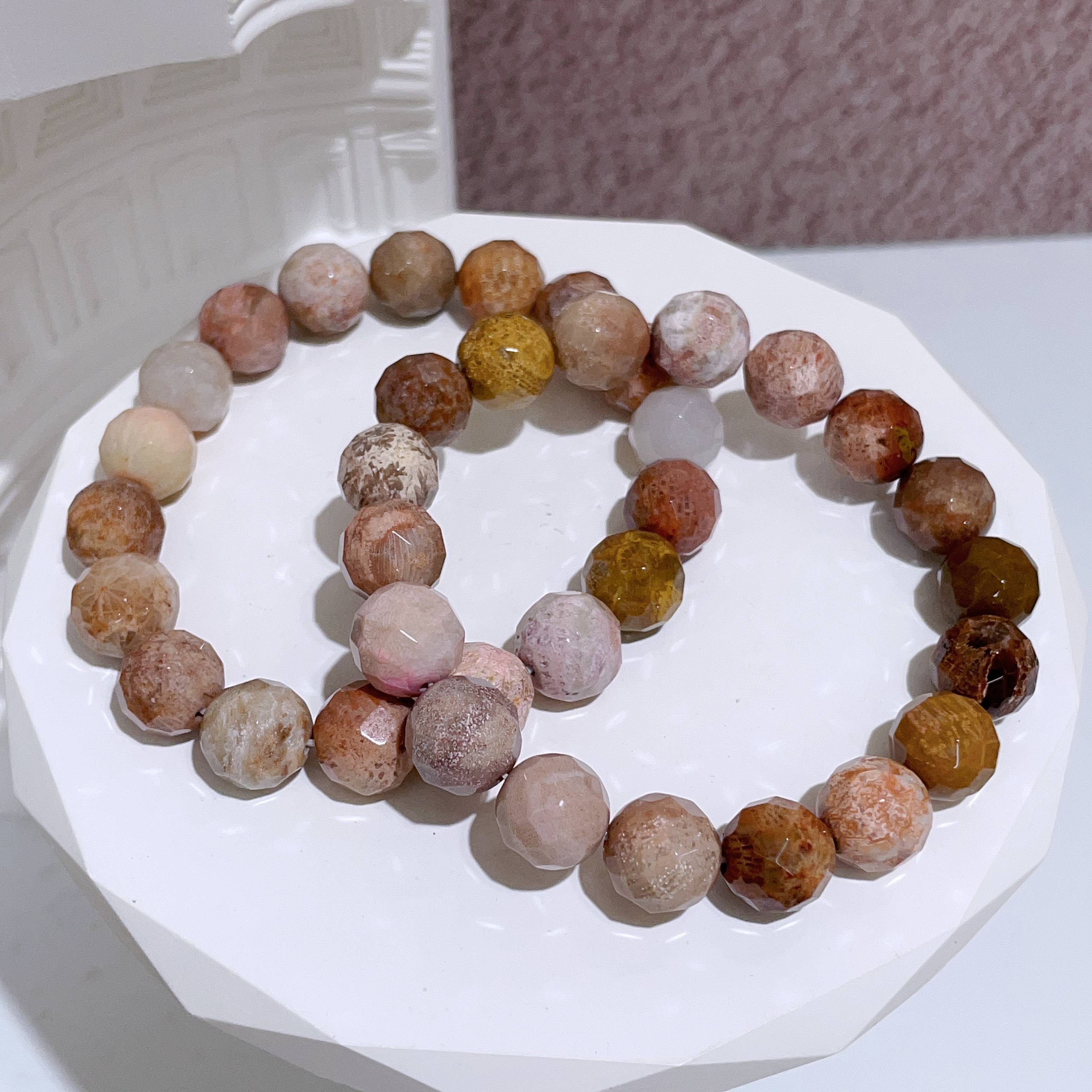 珊瑚玉鑽切手串 11mm