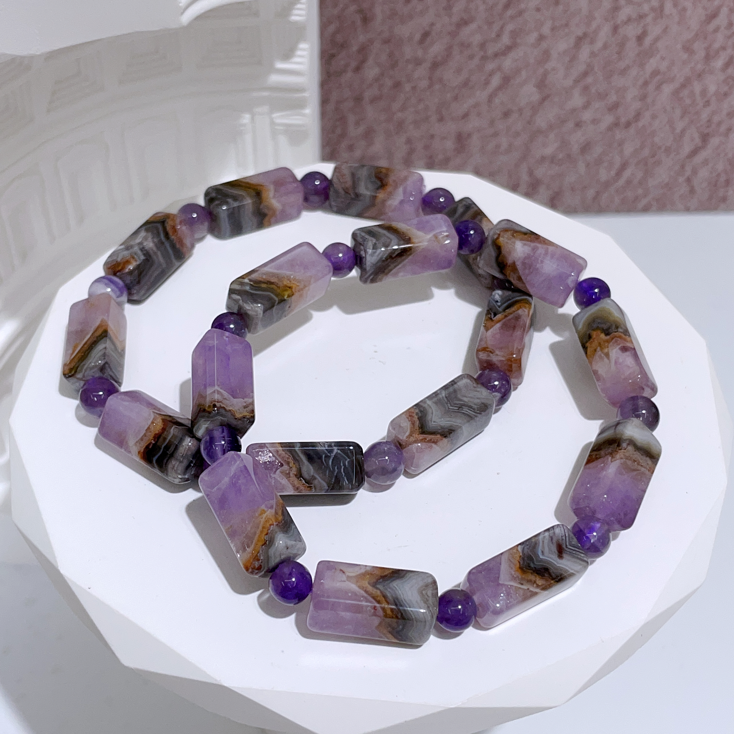 敦煌極光紫瑪瑙長桶珠手串 8mm