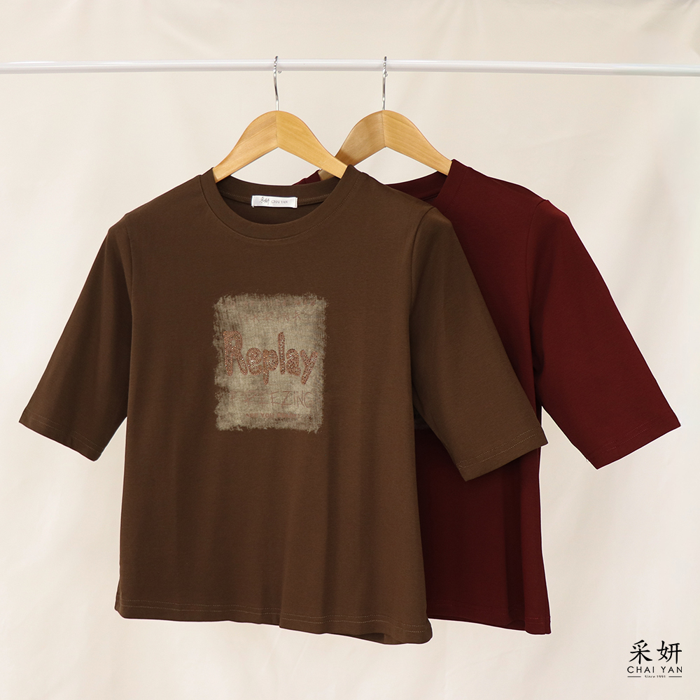 復古街頭風字母印花圓領半袖上衣