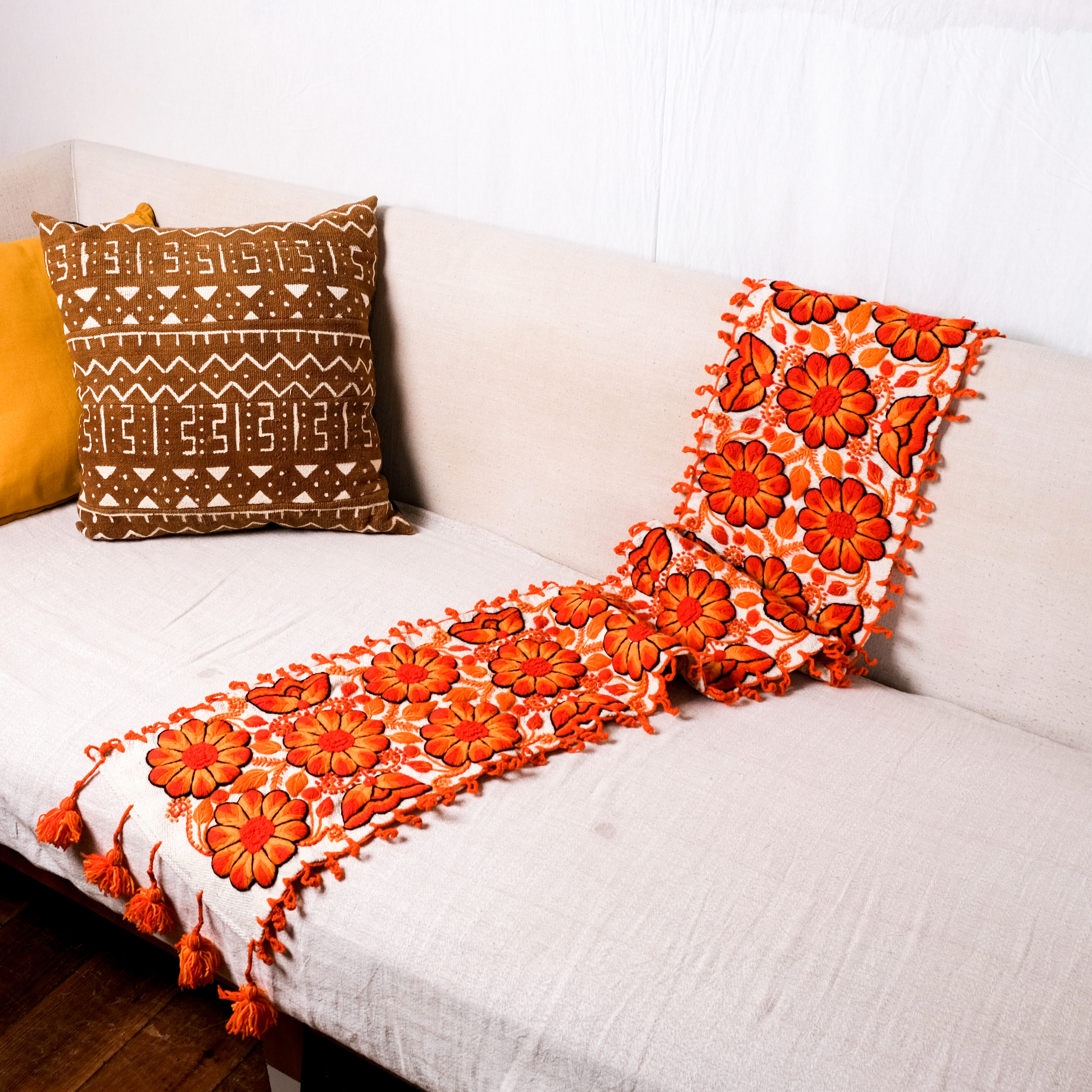 Ayacucho安地斯羊毛刺繡桌巾｜橘｜秘魯