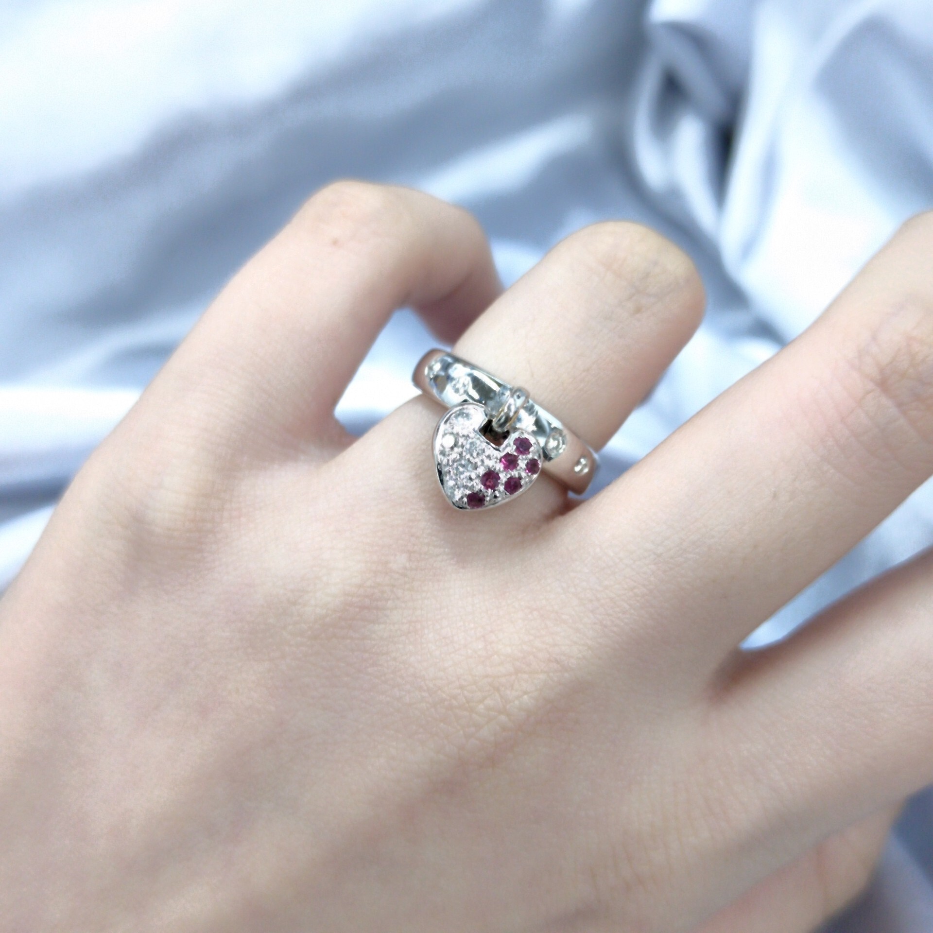 18K White Gold 0.38ct Ruby Emerald and Diamond Ring