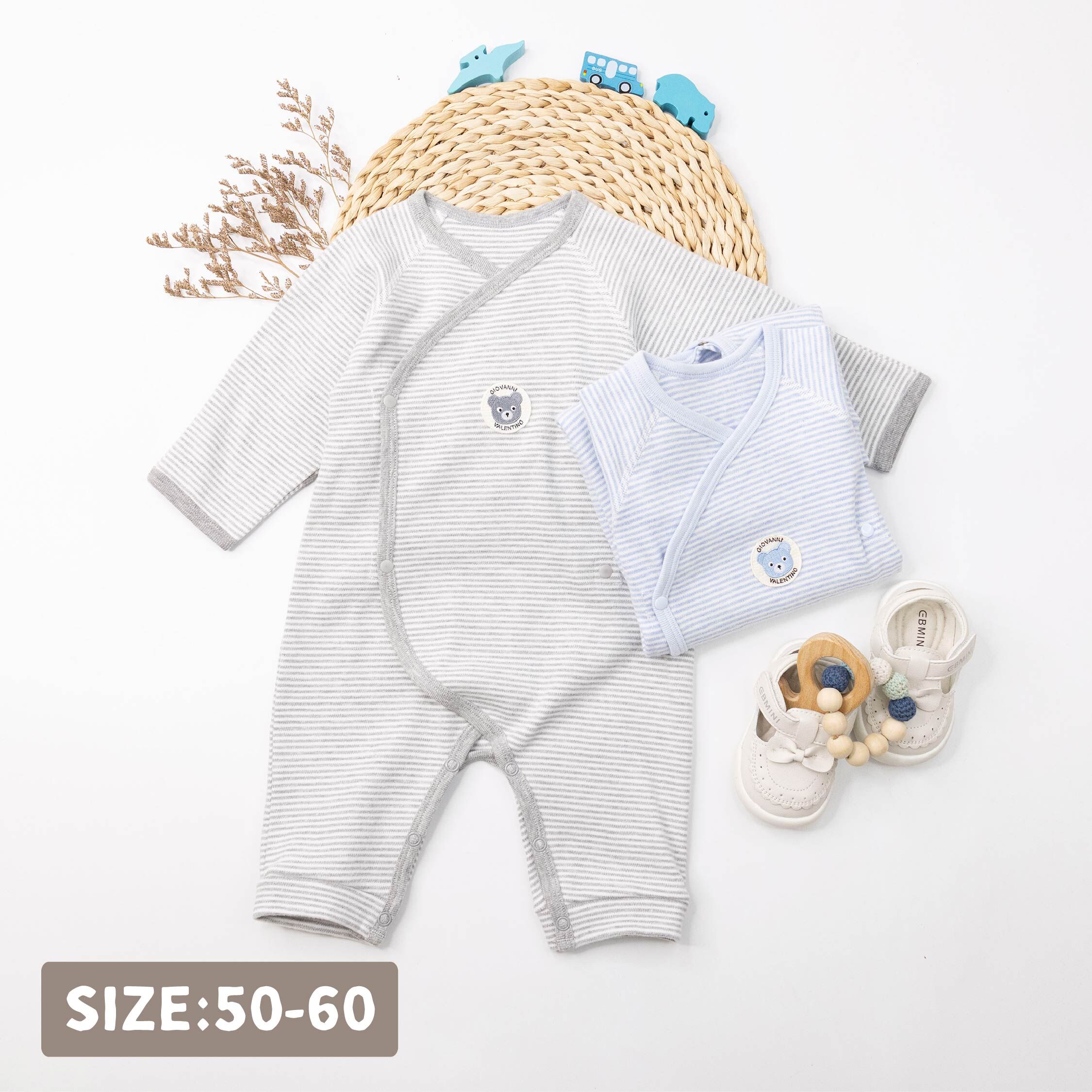 范侖鐵諾【32570】徽章熊熊布貼條紋蝴蝶裝/蝴蝶衣＊二色