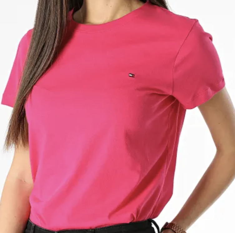 [S] TOMMY HILFIGER LADIES CREW NECK TEE,CHERRY, 76J4883-640 (STH964)