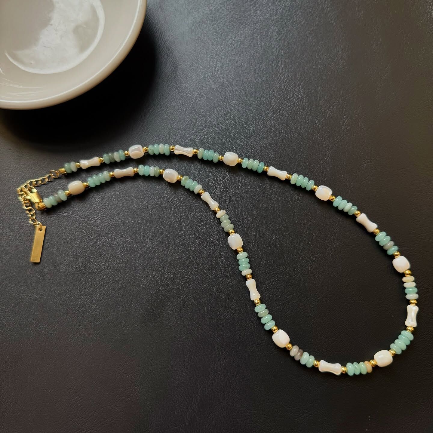 [原石] 白母貝+天河石 水晶項鏈