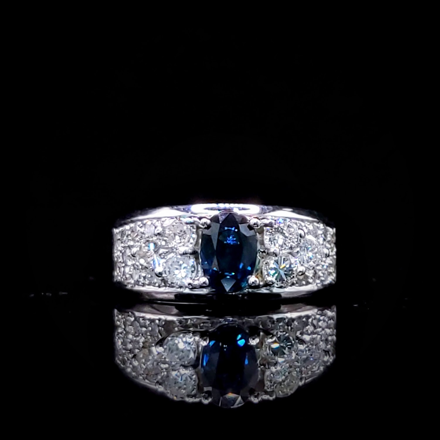 14K White Gold 1.06ct Sapphire and Diamond Ring