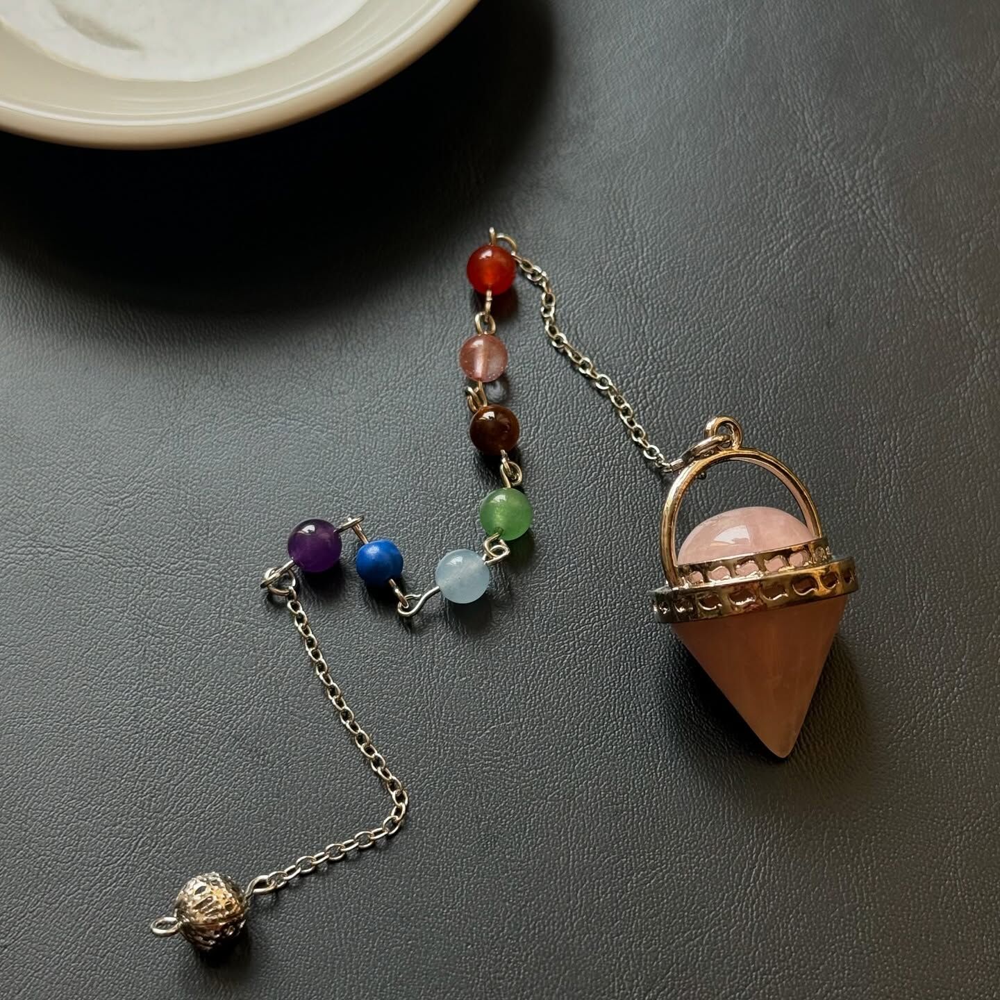 [原石] 粉晶 七脈輪水晶靈擺