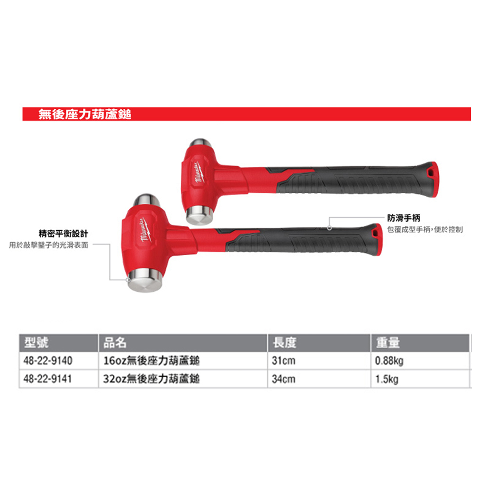 ＊中崙五金【附發票】美沃奇 無後座力葫蘆鎚 48-22-9140(16oz)/48-22-9141(32oz) 單支售